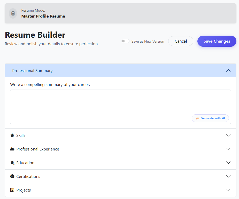 Resume Builder Interface
