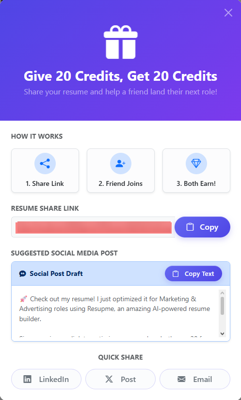 Share Resume UI