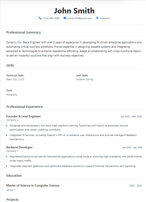 Optimized Resume Example